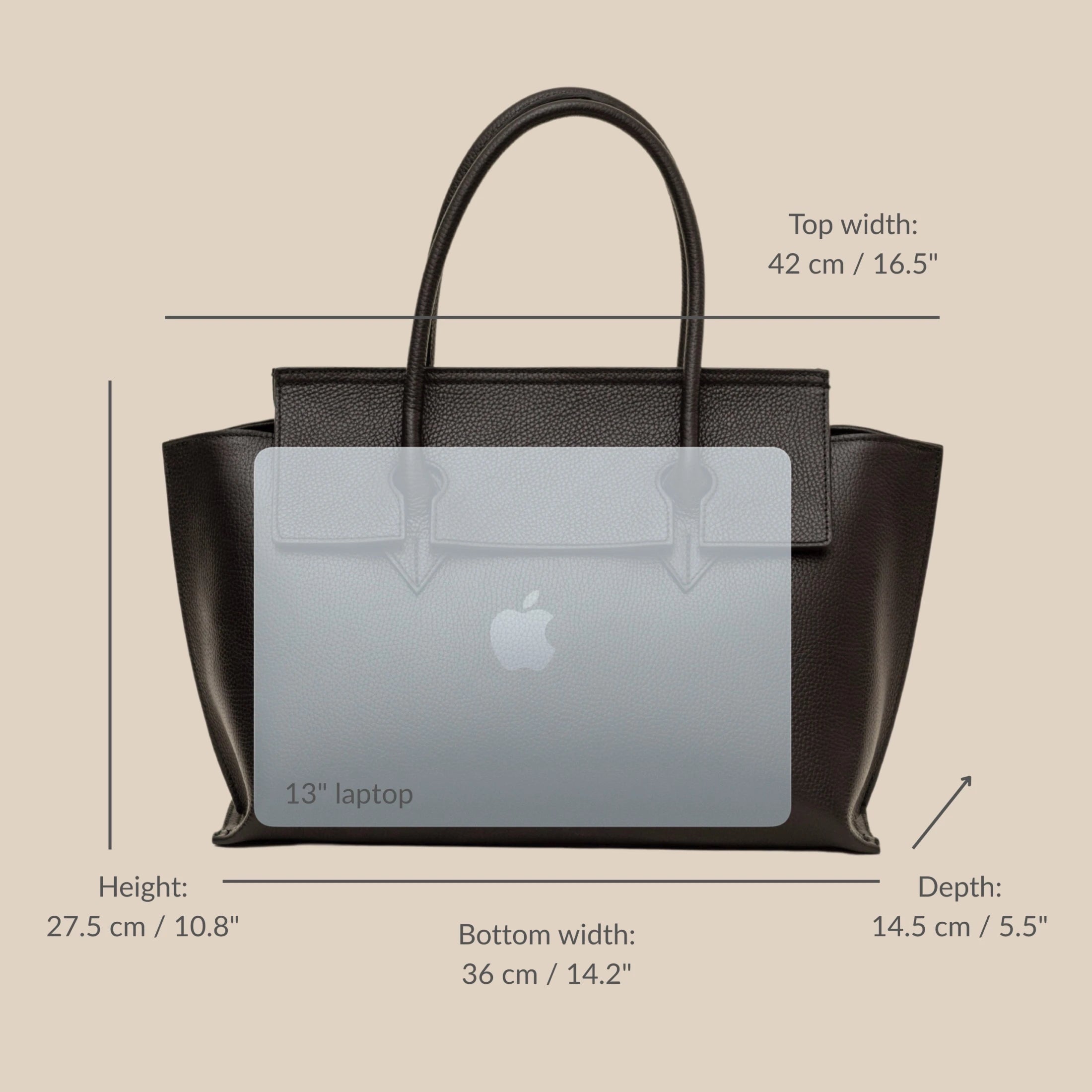 Nina – Black Leather Work Tote Bag