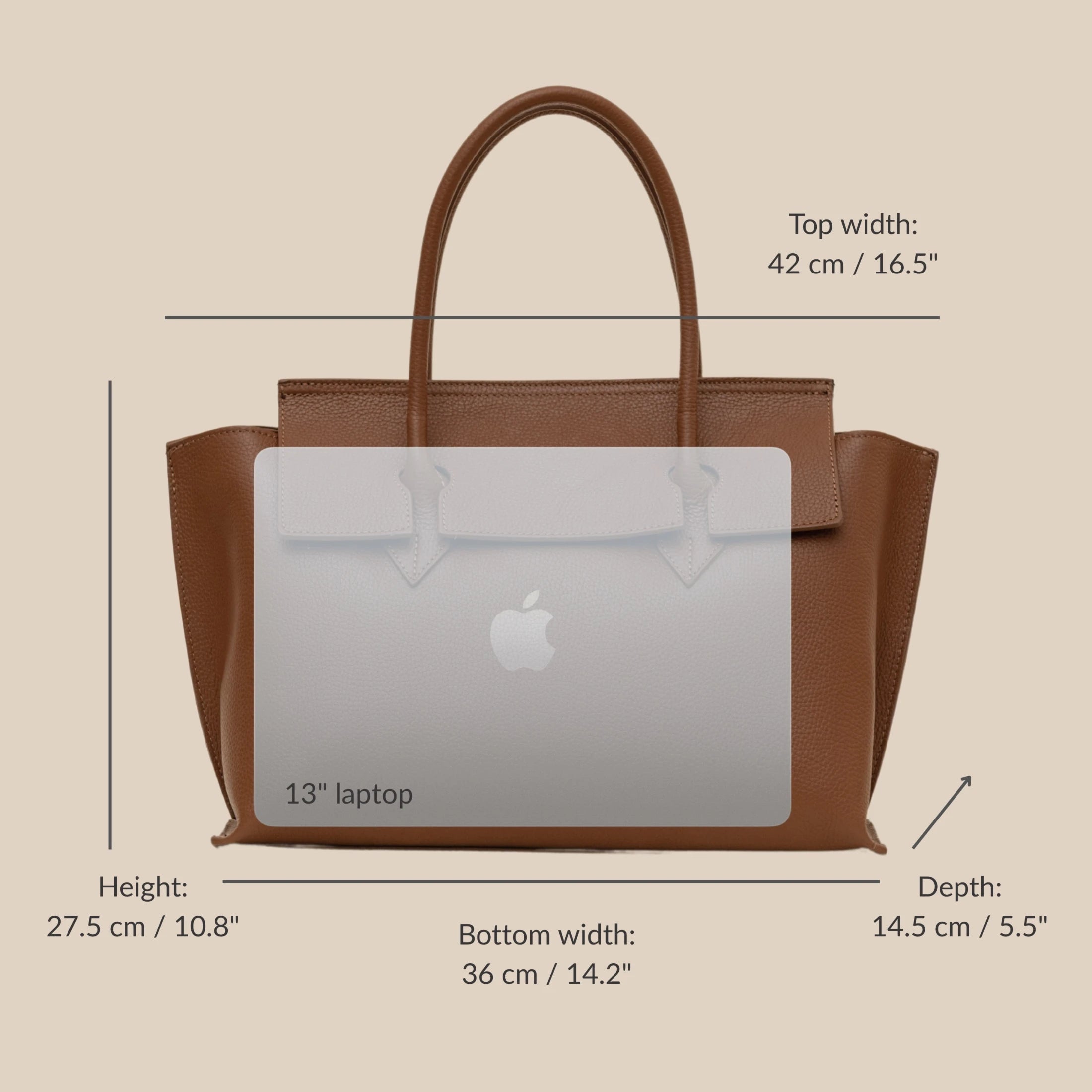 Nina – Brown Leather Work Tote Bag