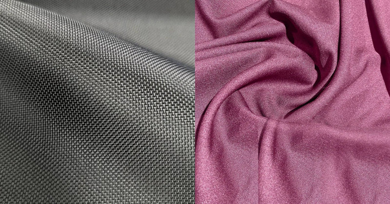 Grijs ballistic nylon links, magenta polyester keper rechts, direct naast elkaar