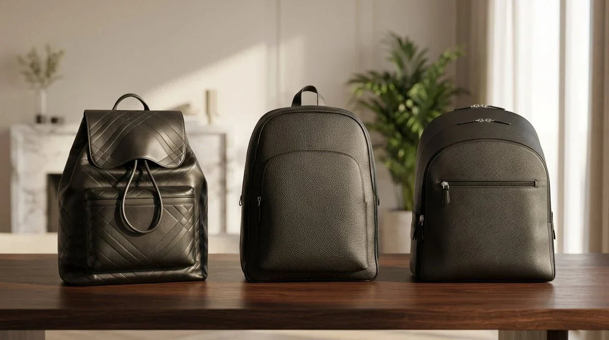 designer leather backpacks for men Company Logo Branded Backpack Crafted from premium leather Men's Leather Designer Backpacks