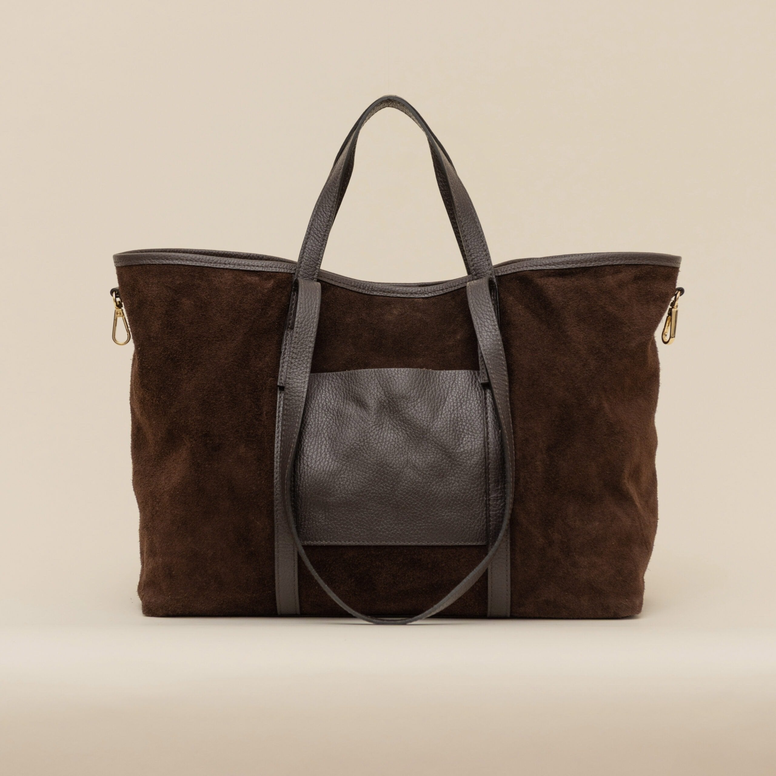 Maxi Bag Dark Brown Suede Handbag Vilanera - Still 1
