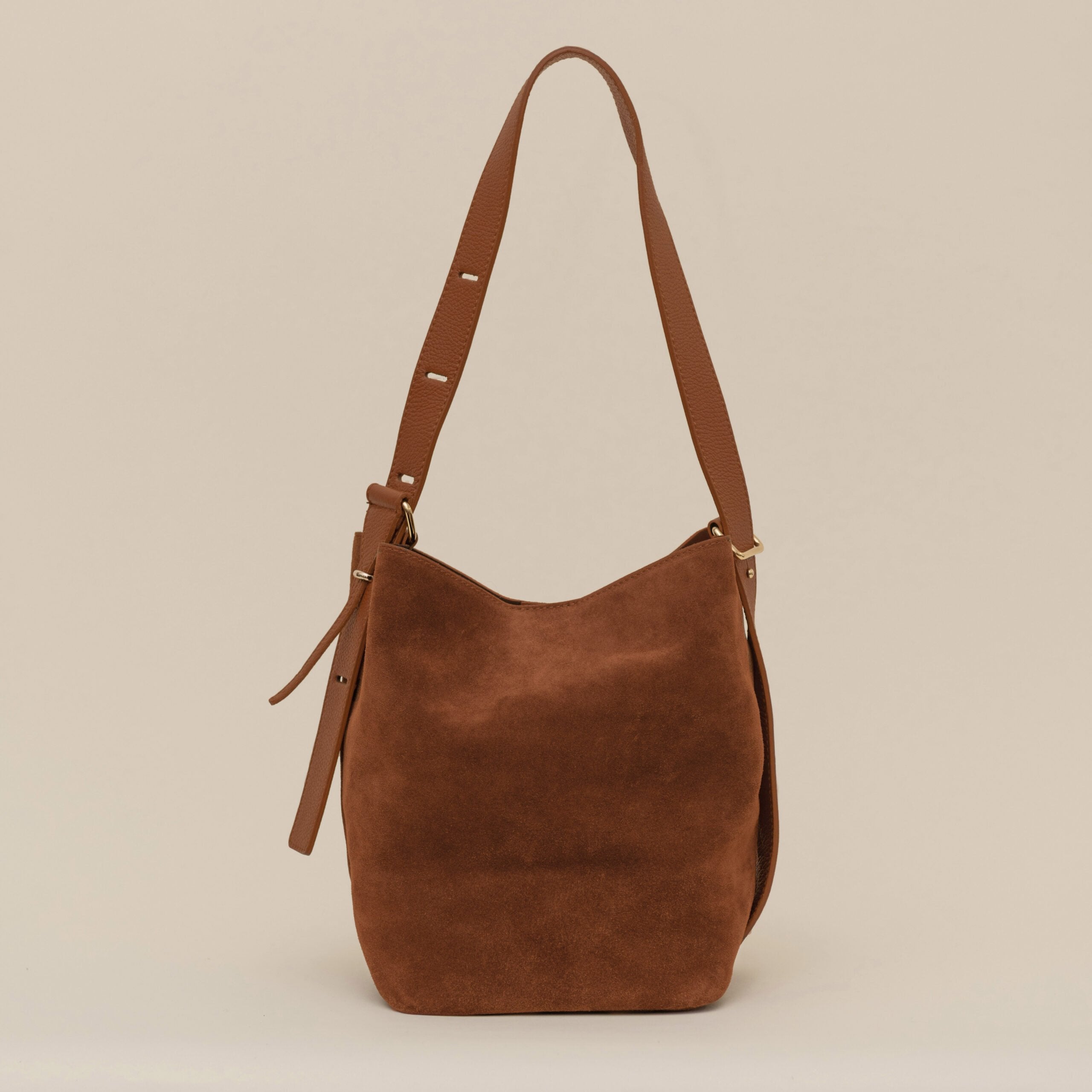Vilanera Bucket Brown Suede Handbag - Still 1
