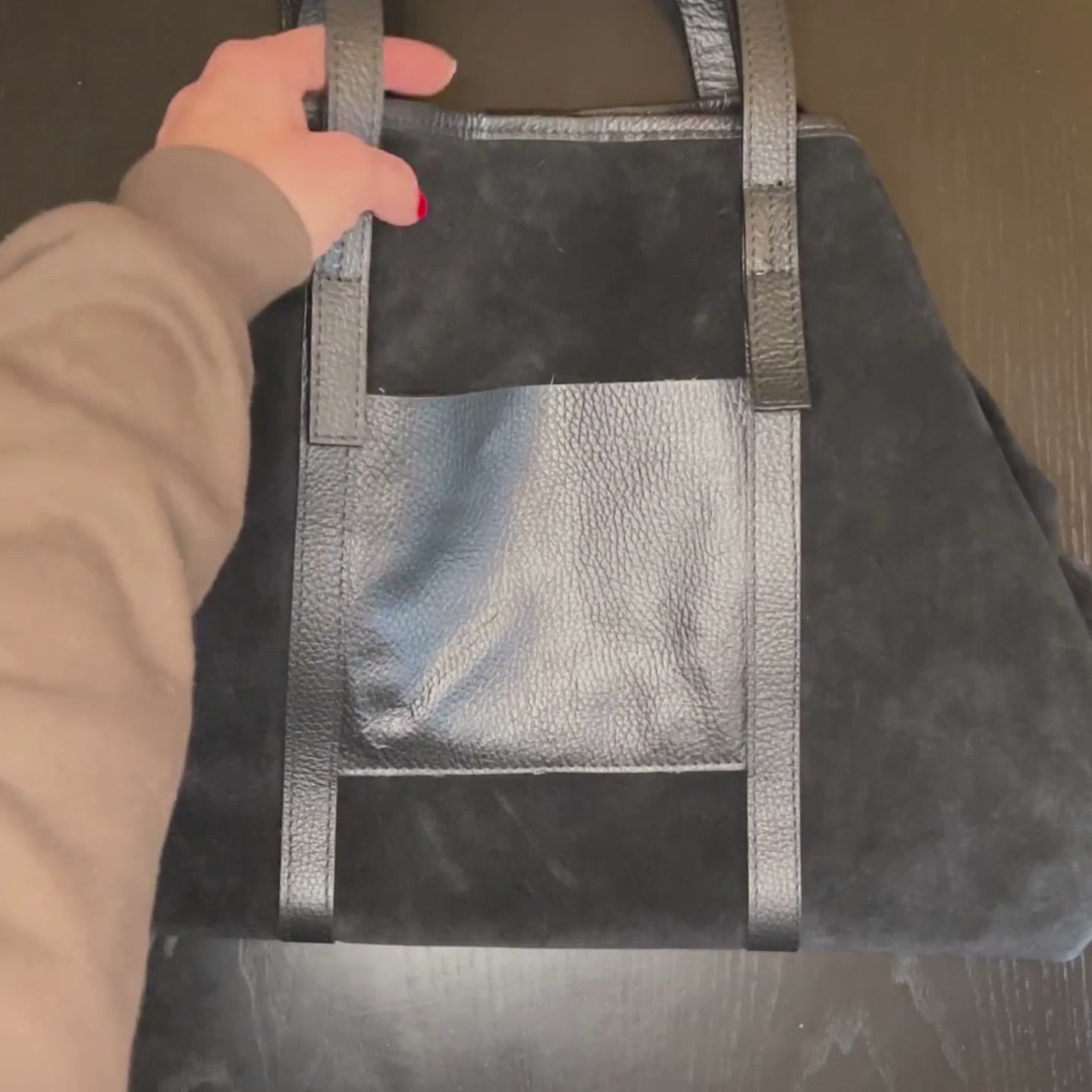 Load video: Gaia – Dark Brown Suede Tote Bag