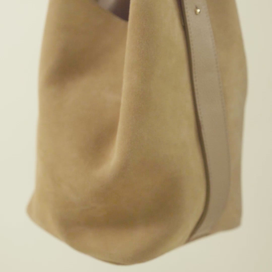 Load video: Sophie – Brown Suede Bucket Bag